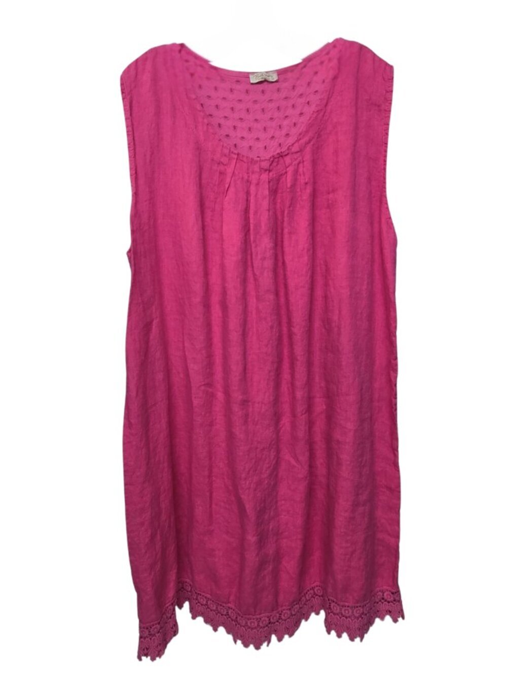 Bellambra 100% Linen Sleeveless Dress Plus Size 3x Crochet Hem Eyelets Italy